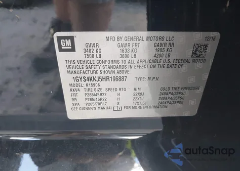 2017 Cadillac Escalade Esv Platinum from USA, damaged, VIN 1GYS4KKJ5HR196887